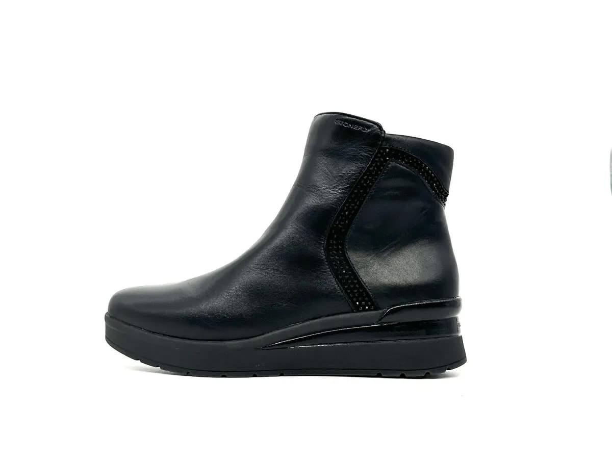 Stonefly stivaletti donna pelle nera zip laterale suola flessibile comfort - 4