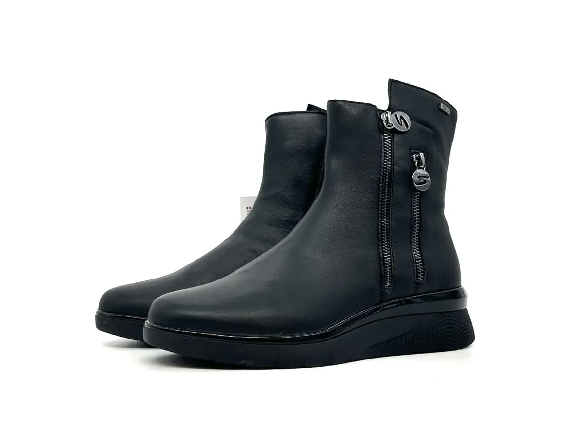 Stonefly stivaletti donna pelle nera doppia zip waterproof comfort - 5