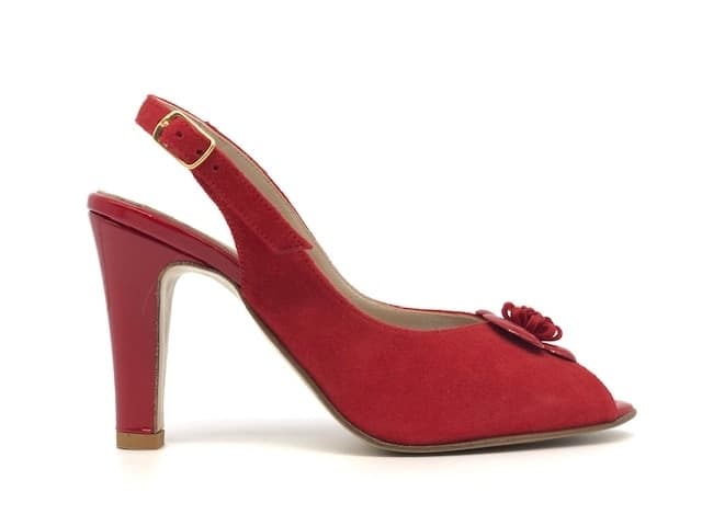comfort Sandalo donna in camoscio rosso con fiore in vernice in Sandali moda Calzature Durello - Agna, commercioVirtuoso.it