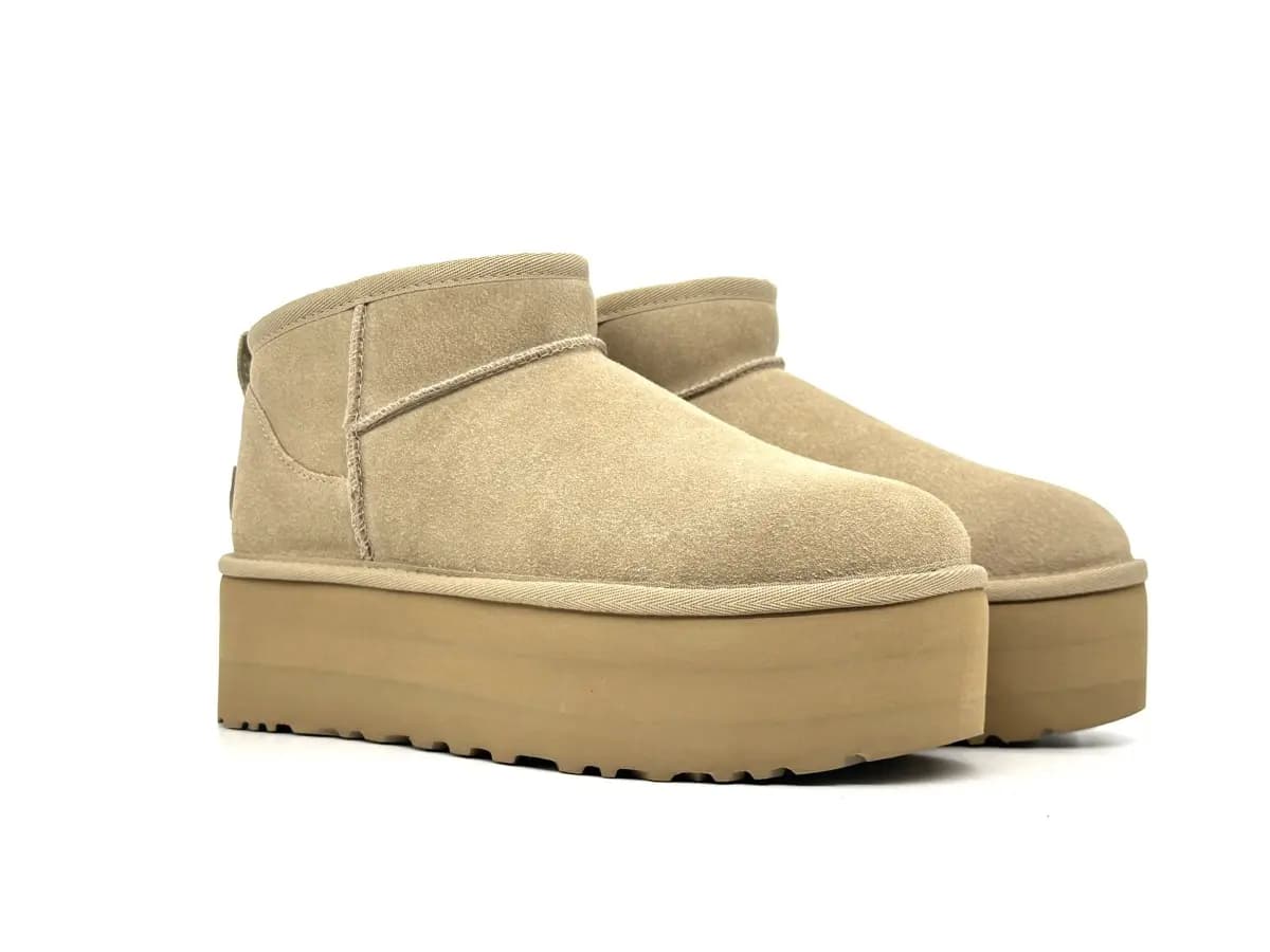 UGG stivaletti donna scamosciati beige platform foderati lana suola spessa - 6