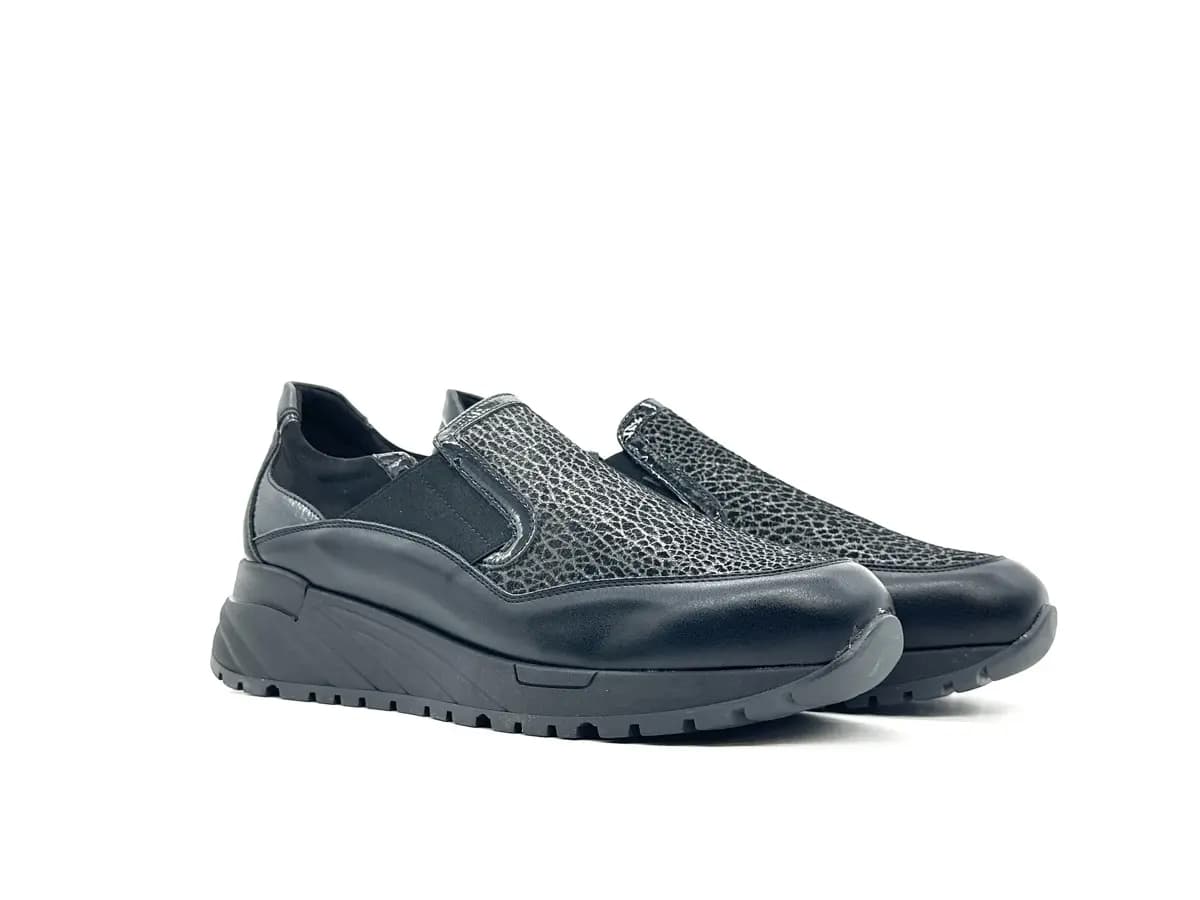Donna Serena scarpa slip on donna pelle nera plantare morbido estraibile - 6