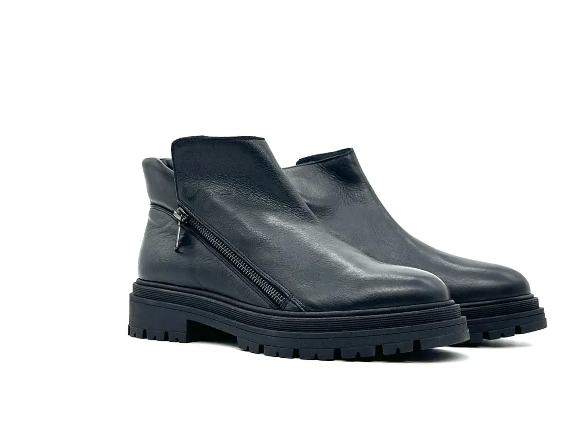 Piampiani scarponcino donna in pelle nera con doppia zip - 5