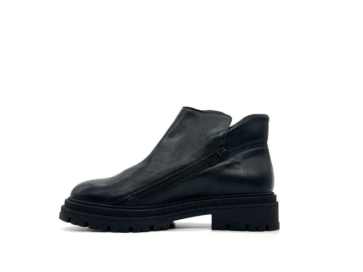 Piampiani scarponcino donna in pelle nera con doppia zip - 5