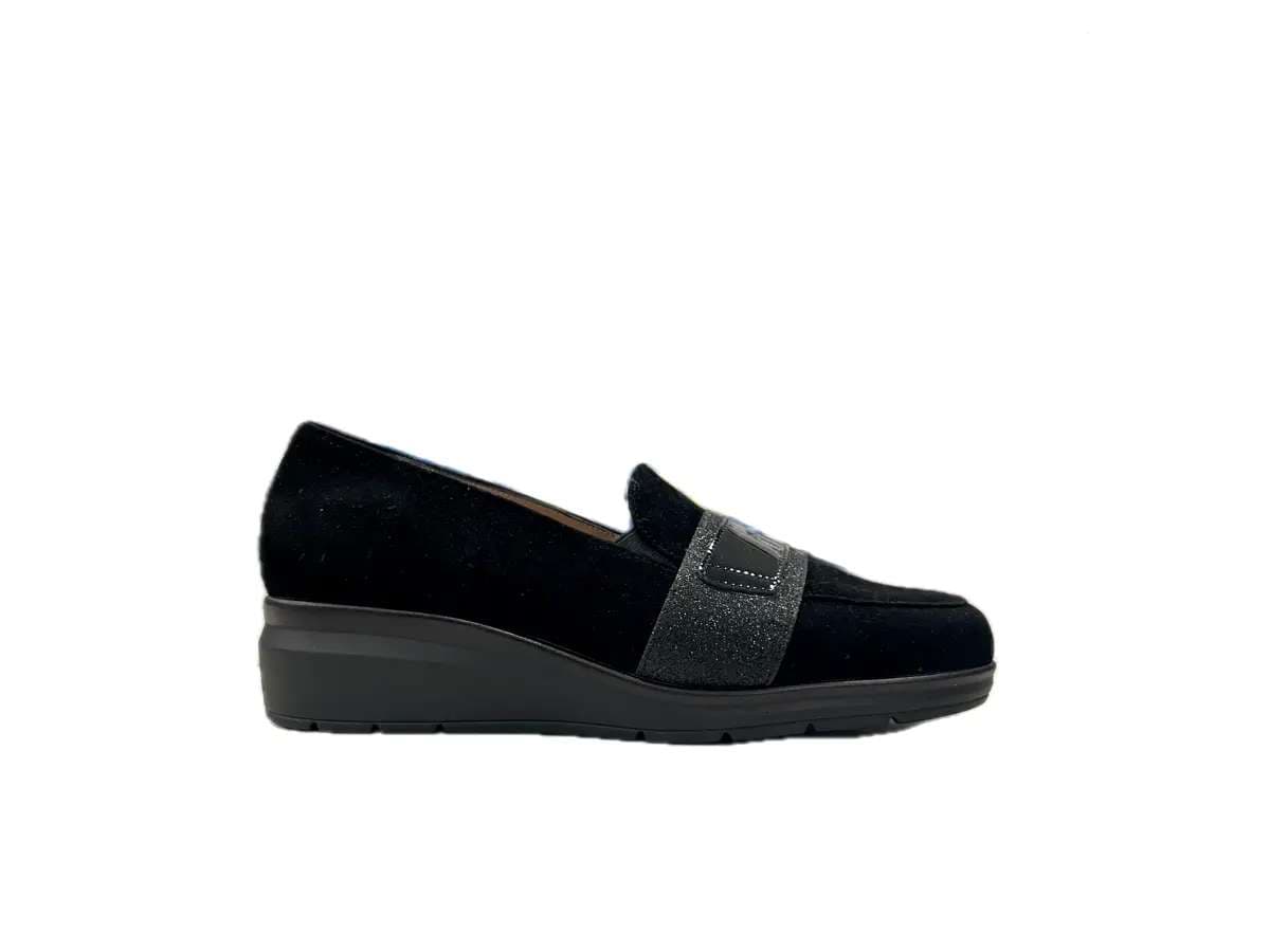 comfort Mocassini donna camoscio nero in Loafer e mocassini Calzature Durello - Agna, commercioVirtuoso.it
