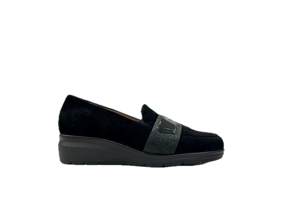 comfort Mocassini donna camoscio nero in Loafer e mocassini Calzature Durello - Agna, commercioVirtuoso.it