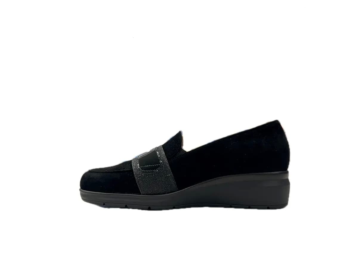 comfort Mocassini donna camoscio nero in Loafer e mocassini Calzature Durello - Agna, commercioVirtuoso.it