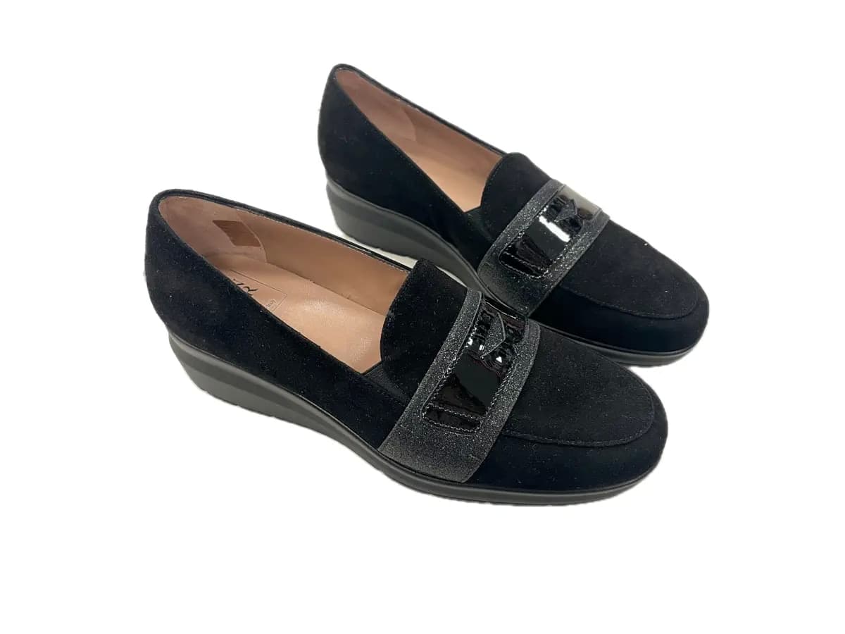 comfort Mocassini donna camoscio nero in Loafer e mocassini Calzature Durello - Agna, commercioVirtuoso.it