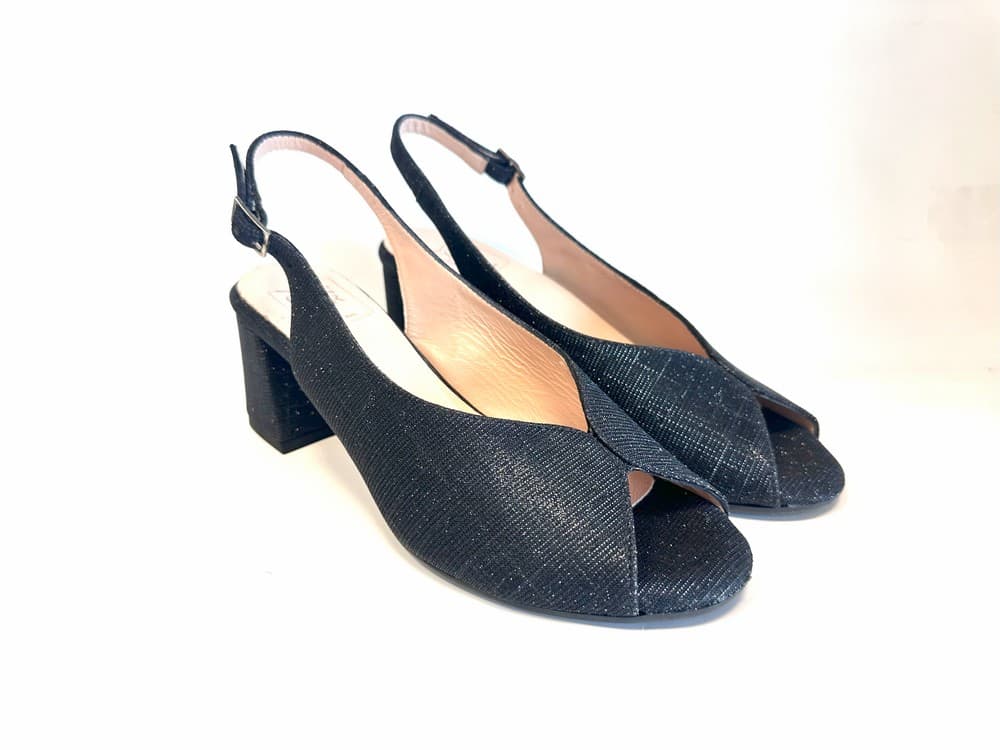 comfort Sandalo donna accollato in lurex nero tacco 50 - 4
