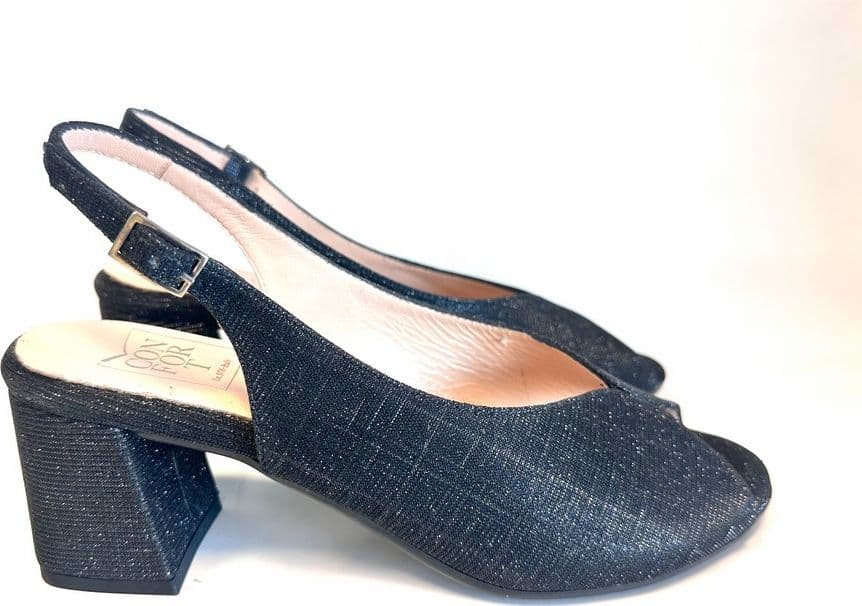 comfort Sandalo donna accollato in lurex nero tacco 50 in Sandali moda Calzature Durello - Agna, commercioVirtuoso.it