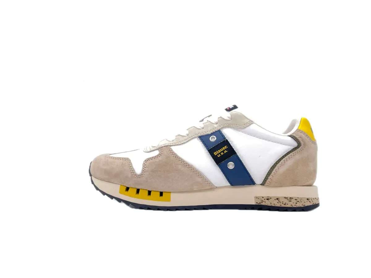 BLAUER Sneakers Uomo Queens01 White Beige in Sneaker casual Calzature Durello - Agna, commercioVirtuoso.it