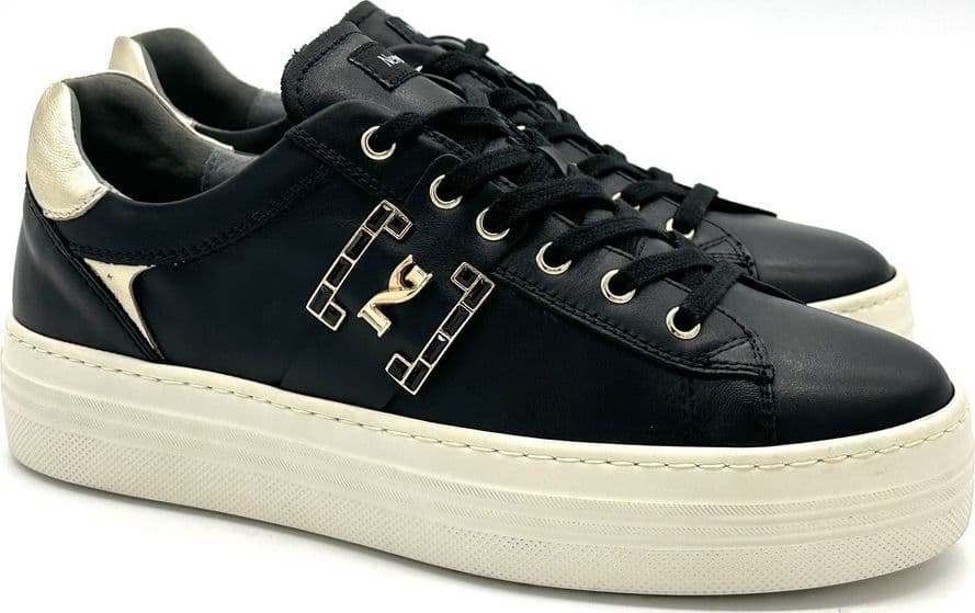 NERO GIARDINI Sneakers donna pelle nera etoile miele