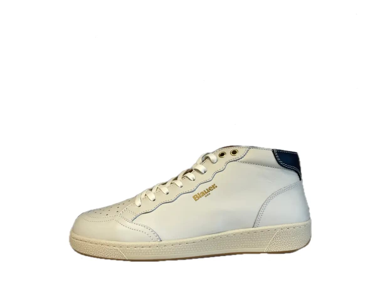 BLAUER Sneakers alta uomo Murray 02 in pelle white in Sneaker casual Calzature Durello - Agna, commercioVirtuoso.it
