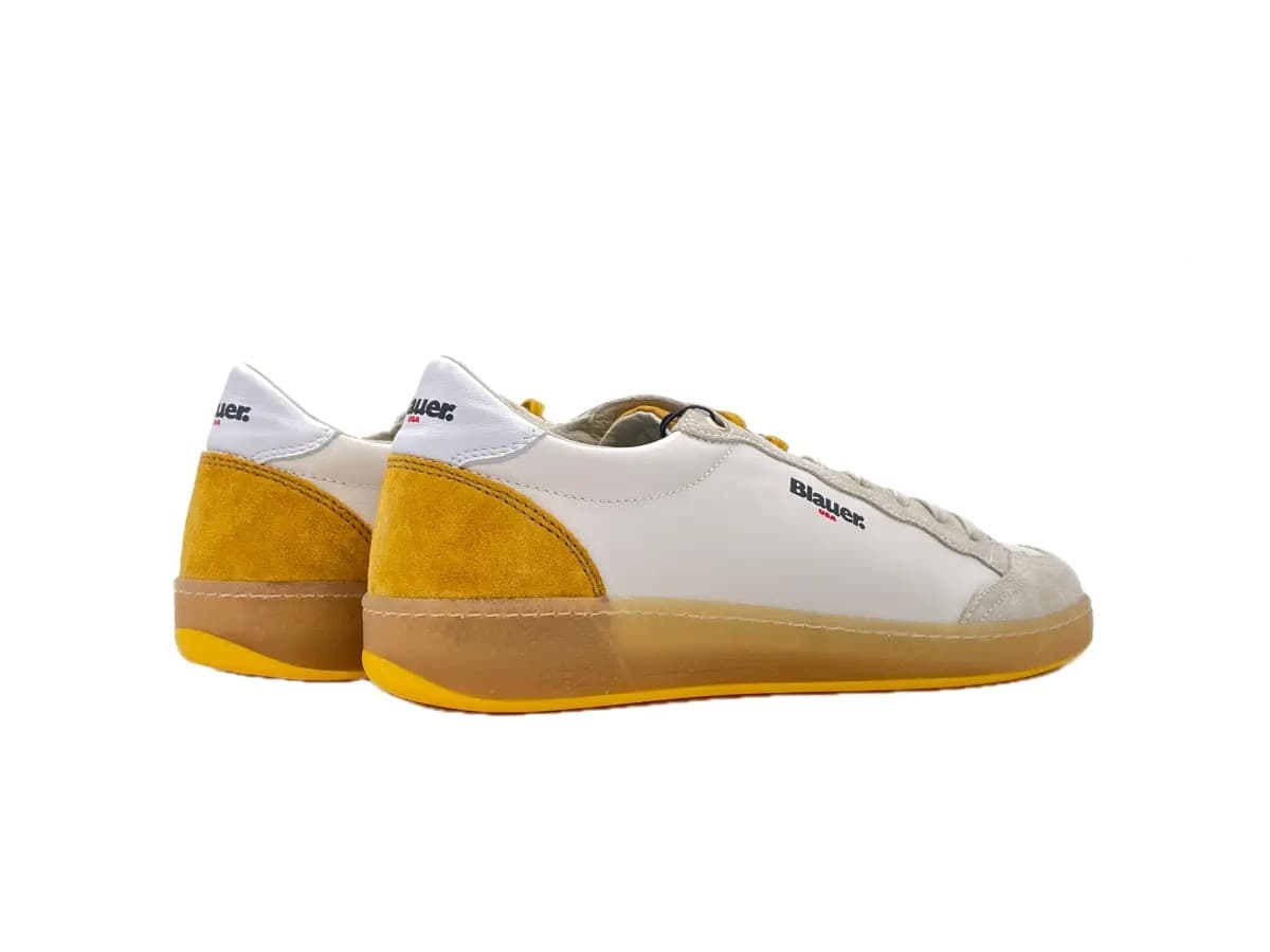 BLAUER Sneakers Murray Uomo White Ochre in Sneaker casual Calzature Durello - Agna, commercioVirtuoso.it