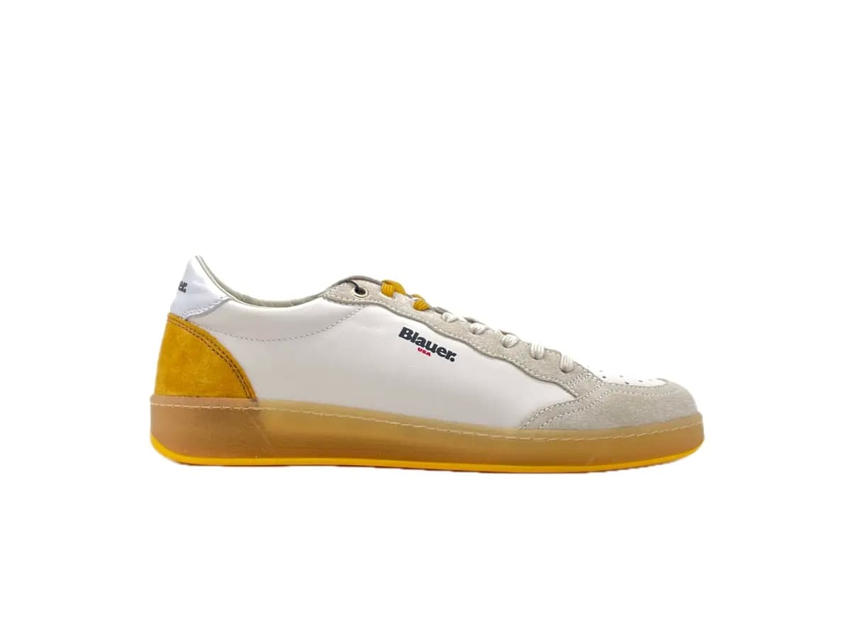 BLAUER Sneakers Murray Uomo White Ochre in Sneaker casual Calzature Durello - Agna, commercioVirtuoso.it