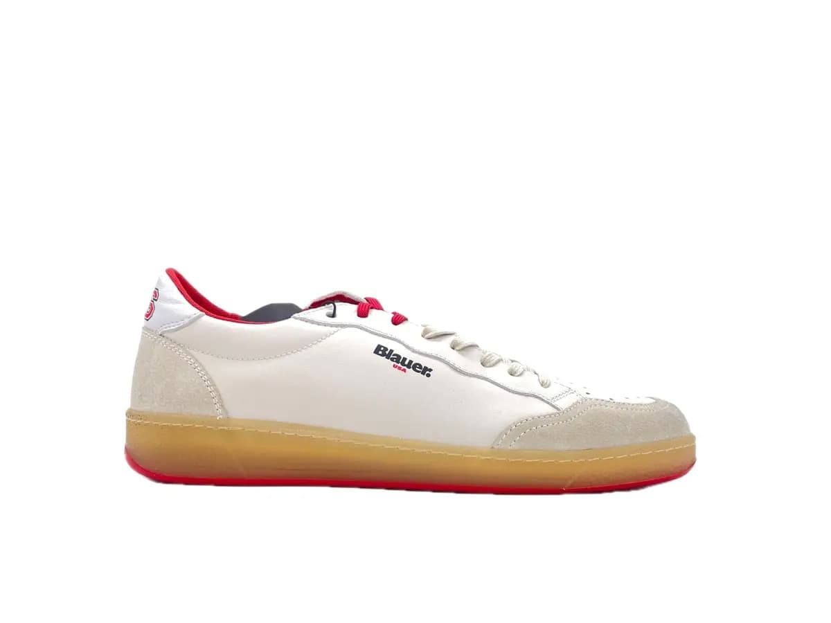 BLAUER Sneakers Murray Uomo White Red in Sneaker casual Calzature Durello - Agna, commercioVirtuoso.it