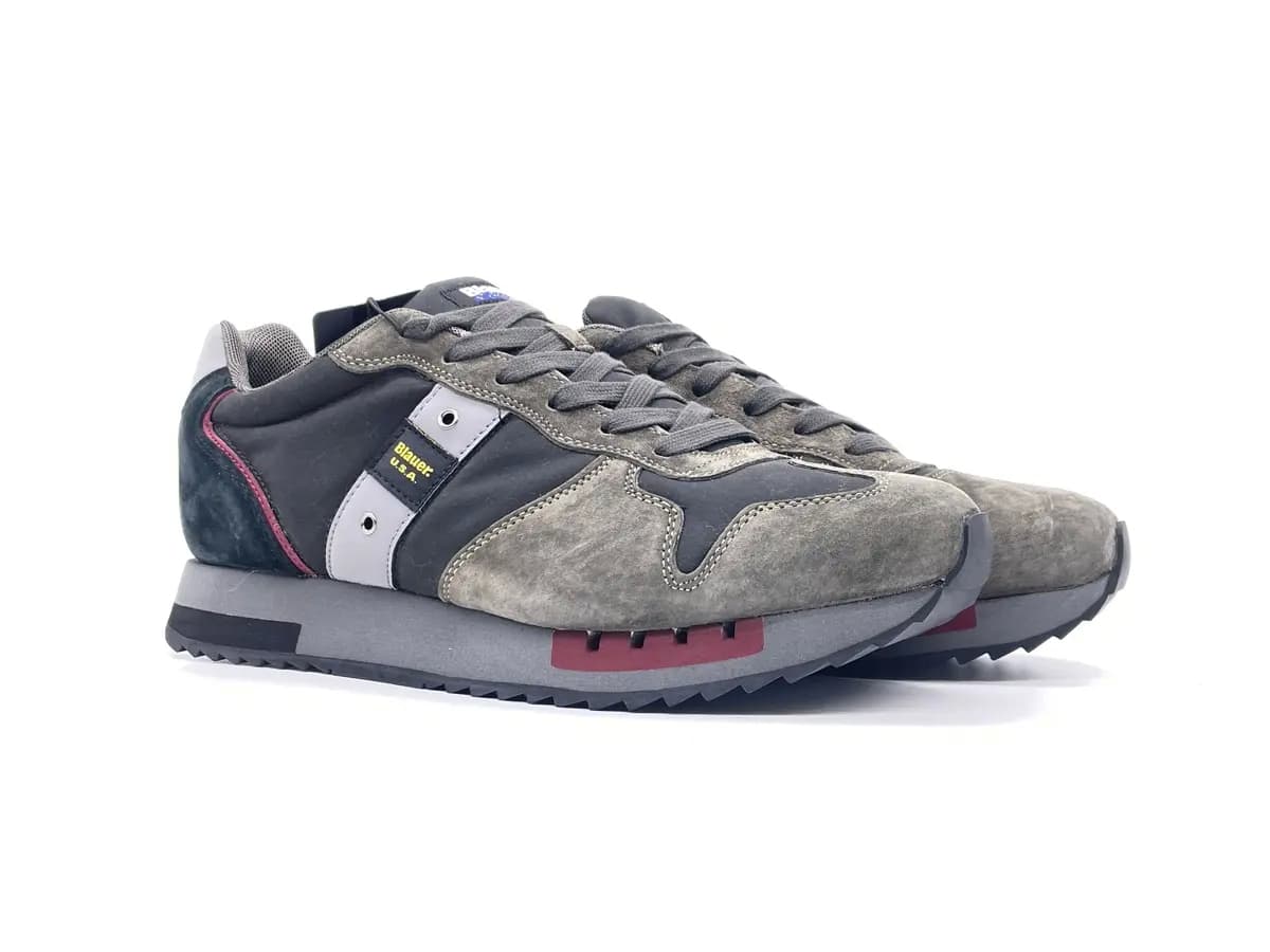 BLAUER Sneakers uomo QUEENS01 in pelle scamosciata e tessuto Black Military - 7