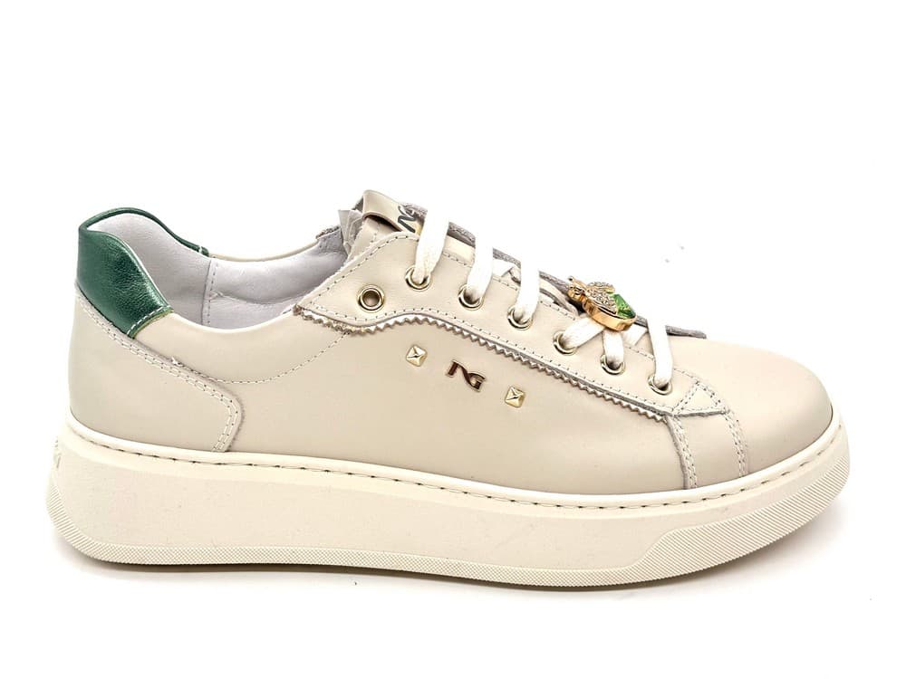 Nero Giardini Sneaker donna pelle latte dettagli oro platform - 6