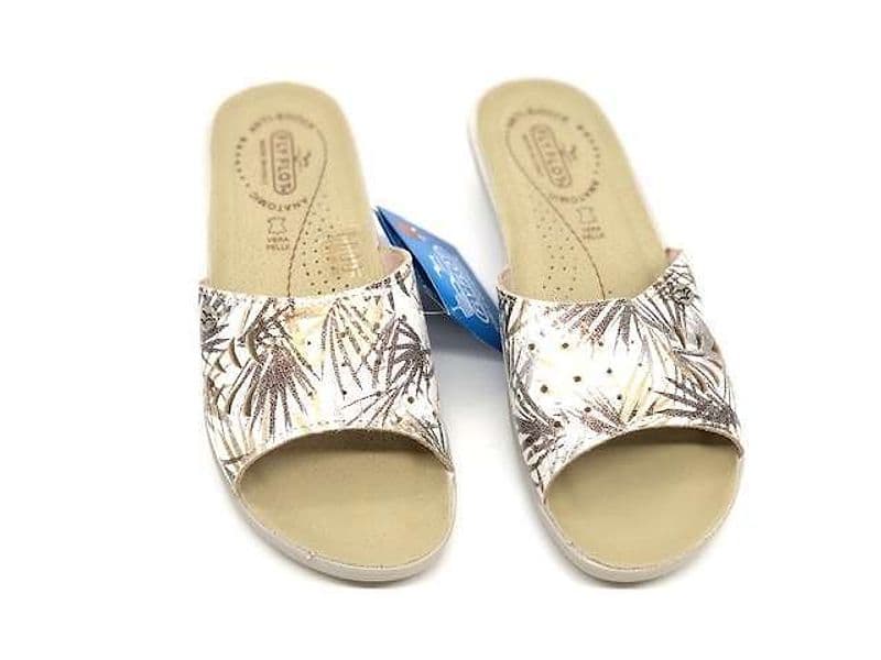 Fly Flot ciabatte donna aperta a fascia pelle bianco fantasia bronzo - 4