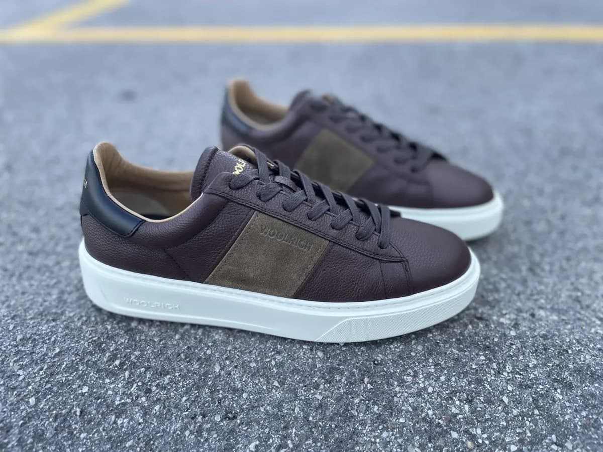 WOOLRICH Sneakers Uomo in Pelle Marrone tortora in Sneaker casual Calzature Durello - Agna, commercioVirtuoso.it