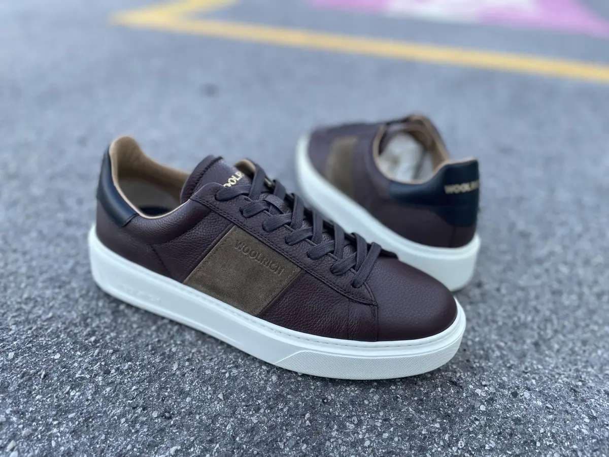 WOOLRICH Sneakers Uomo in Pelle Marrone tortora in Sneaker casual Calzature Durello - Agna, commercioVirtuoso.it