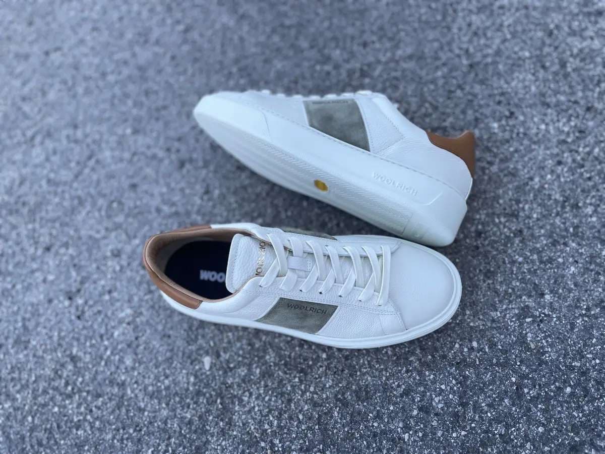 WOOLRICH Sneakers Uomo in Pelle Panna Verde in Sneaker casual Calzature Durello - Agna, commercioVirtuoso.it