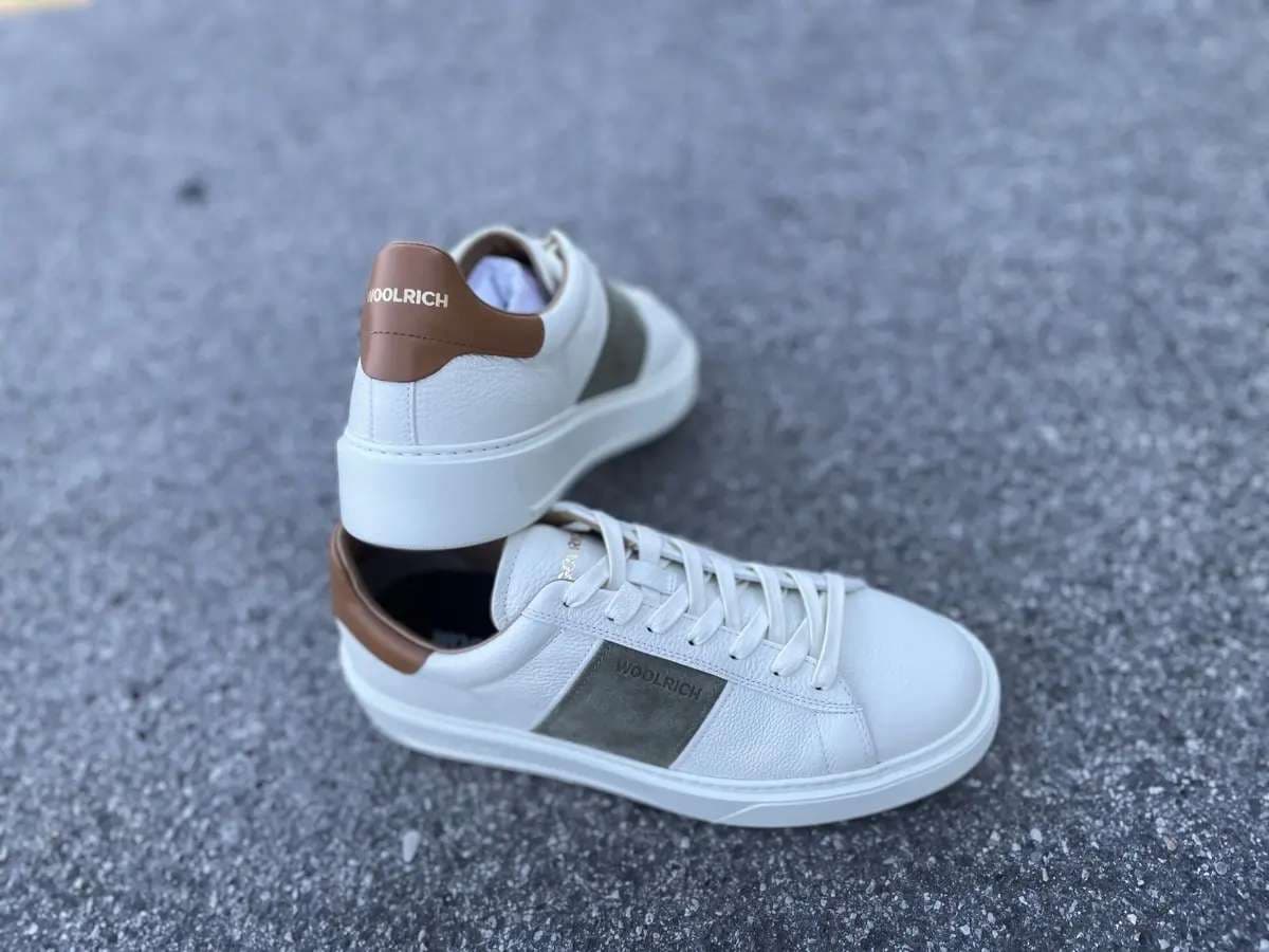 WOOLRICH Sneakers Uomo in Pelle Panna Verde in Sneaker casual Calzature Durello - Agna, commercioVirtuoso.it