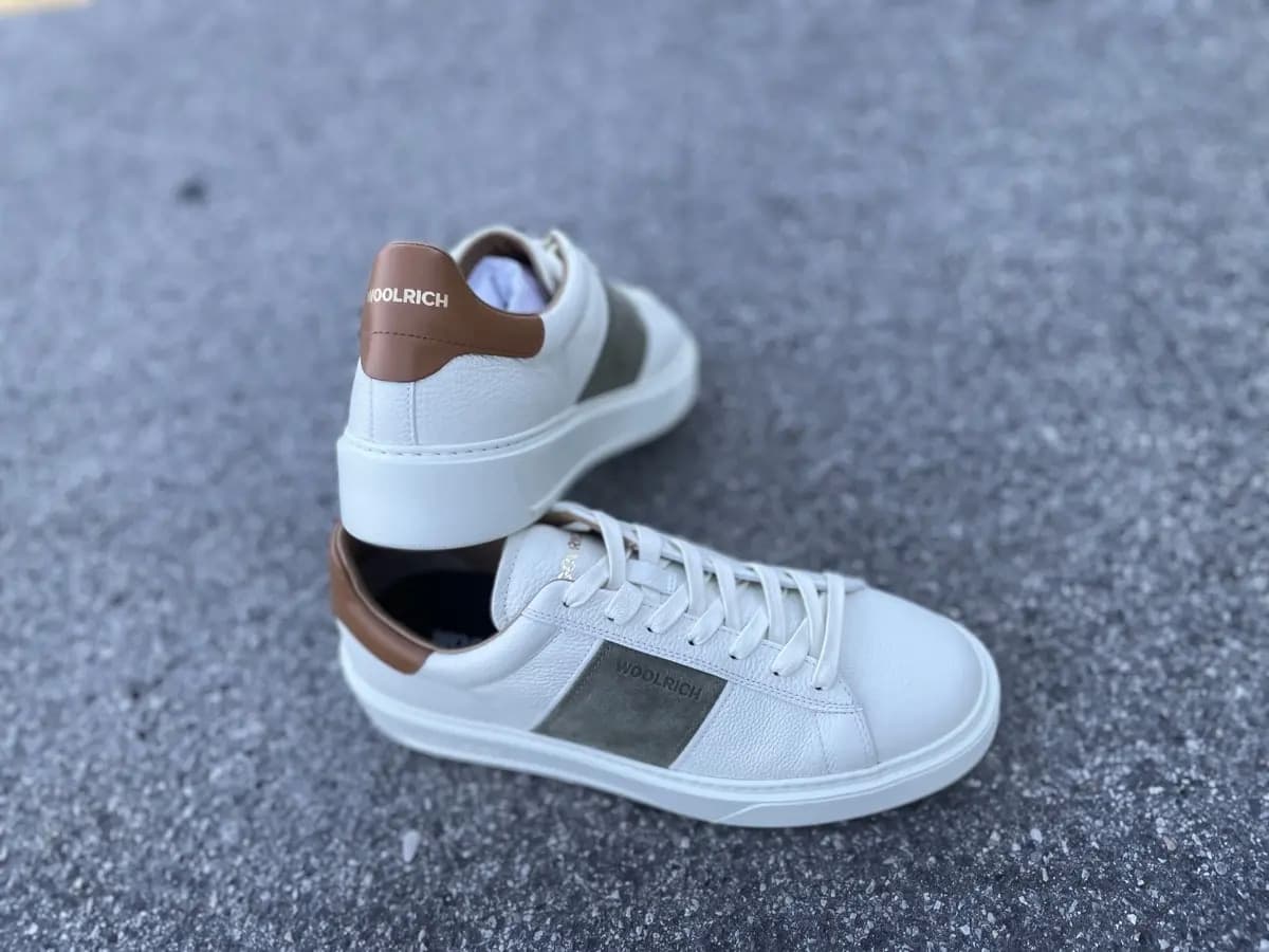 WOOLRICH Sneakers Uomo in Pelle Panna Verde in Sneaker casual Calzature Durello - Agna, commercioVirtuoso.it
