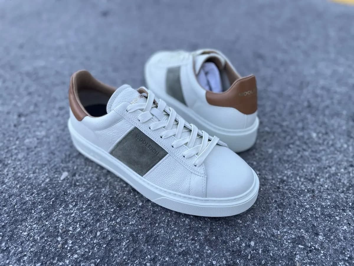 WOOLRICH Sneakers Uomo in Pelle Panna Verde in Sneaker casual Calzature Durello - Agna, commercioVirtuoso.it