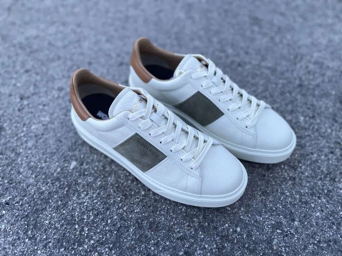 WOOLRICH Sneakers Uomo in Pelle Panna Verde in Sneaker casual Calzature Durello - Agna, commercioVirtuoso.it