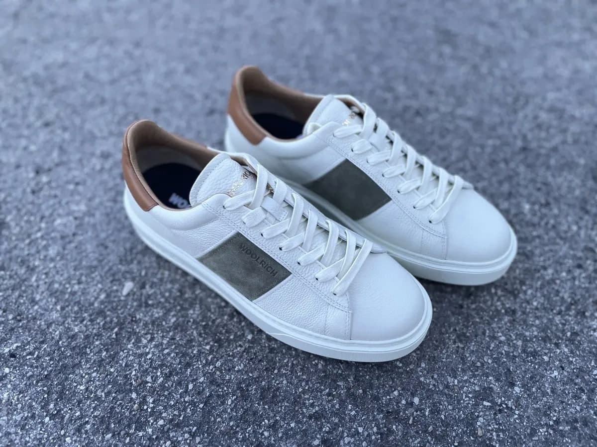 WOOLRICH Sneakers Uomo in Pelle Panna Verde in Sneaker casual Calzature Durello - Agna, commercioVirtuoso.it