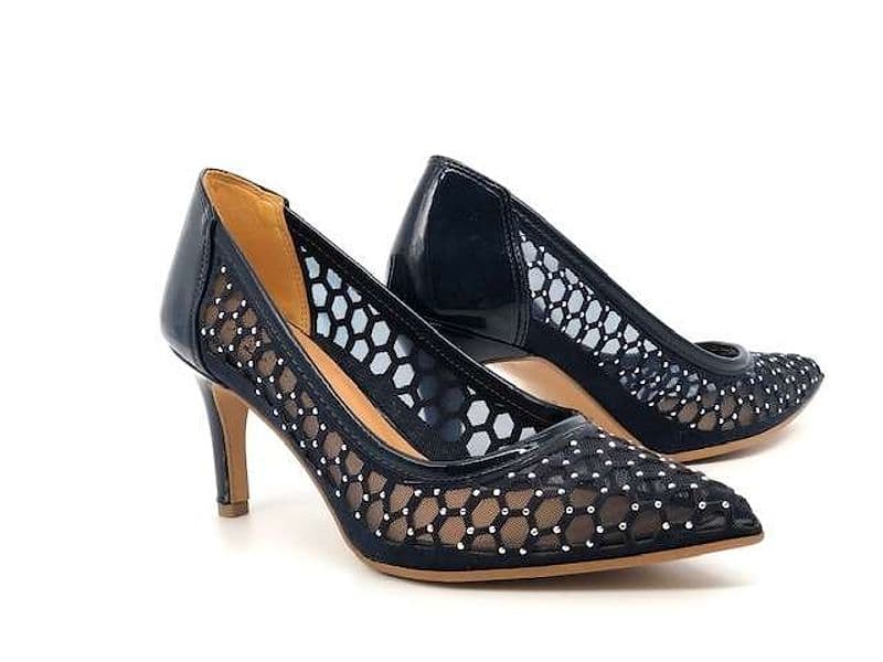 STUDIO VENICE Décolleté blu in tessuto a rete e pelle scamosciata in Scarpe col tacco Calzature Durello - Agna, commercioVirtuoso.it
