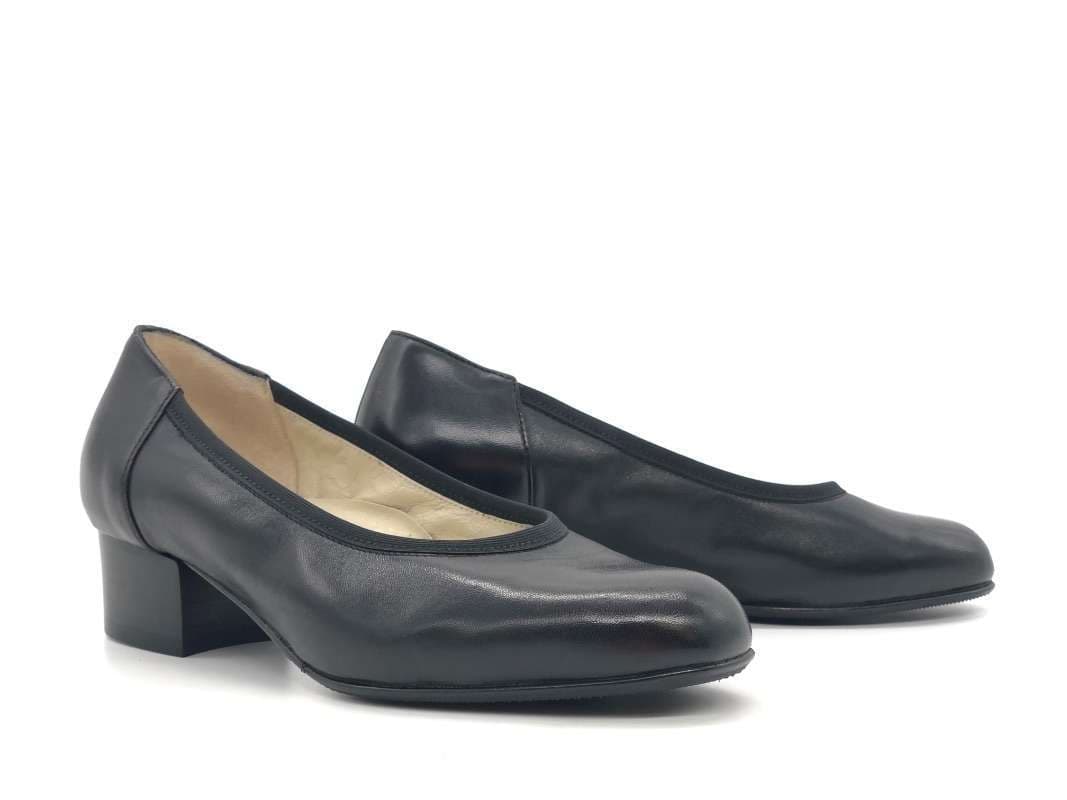 PERLI Décolleté donna in pelle nera e fondo cuoio - 5