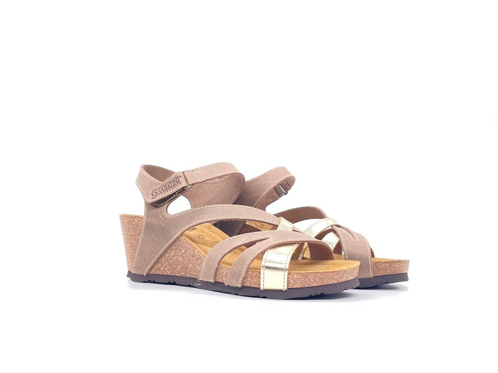 SABATINI Sandali donna nabuk e laminato beige e platino - 6