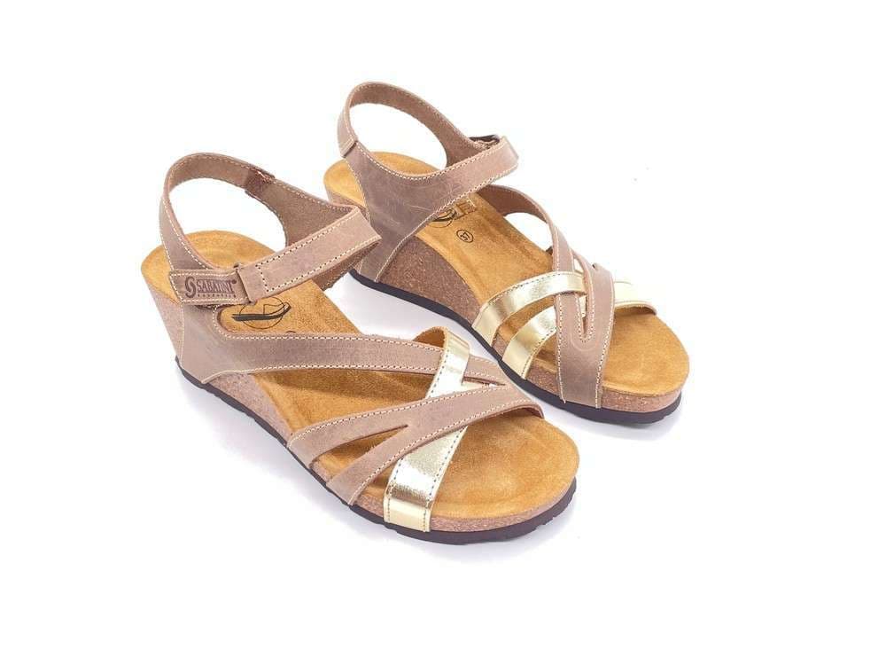 SABATINI Sandali donna nabuk e laminato beige e platino in Sandali moda Calzature Durello - Agna, commercioVirtuoso.it