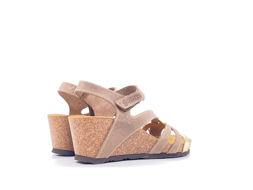 SABATINI Sandali donna nabuk e laminato beige e platino in Sandali moda Calzature Durello - Agna, commercioVirtuoso.it
