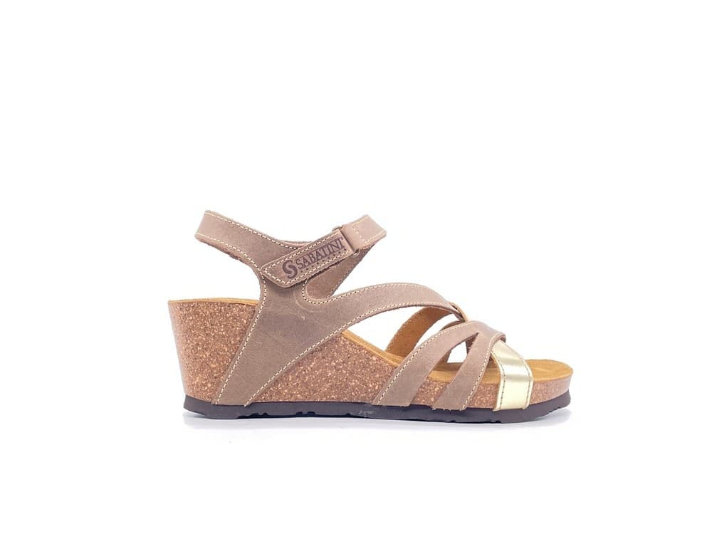 SABATINI Sandali donna nabuk e laminato beige e platino in Sandali moda Calzature Durello - Agna, commercioVirtuoso.it