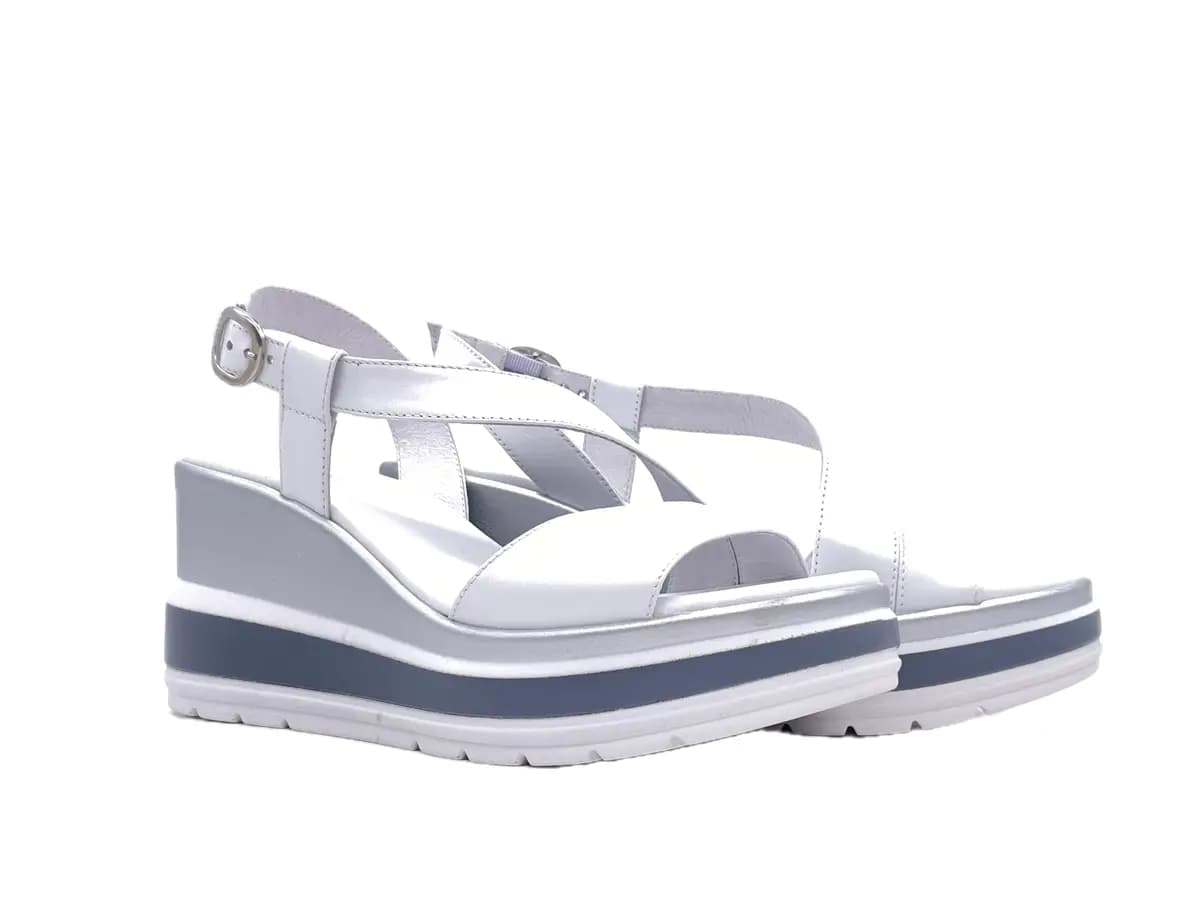 NERO GIARDINI Sandali donna con zeppa in pelle bianca - 6