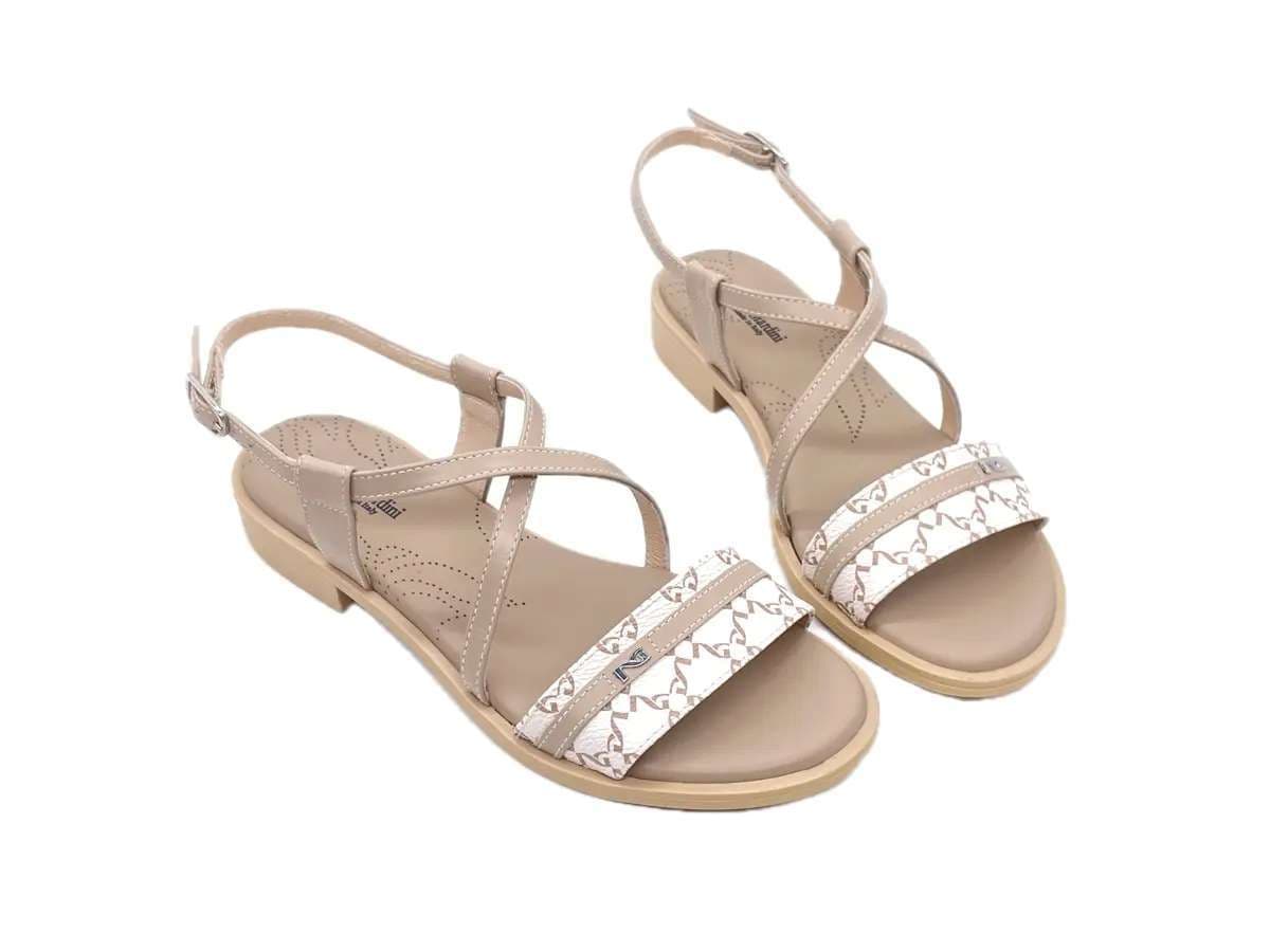 NERO GIARDINI Sandali bassi donna in pelle beige e nocciola in Sandali moda Calzature Durello - Agna, commercioVirtuoso.it