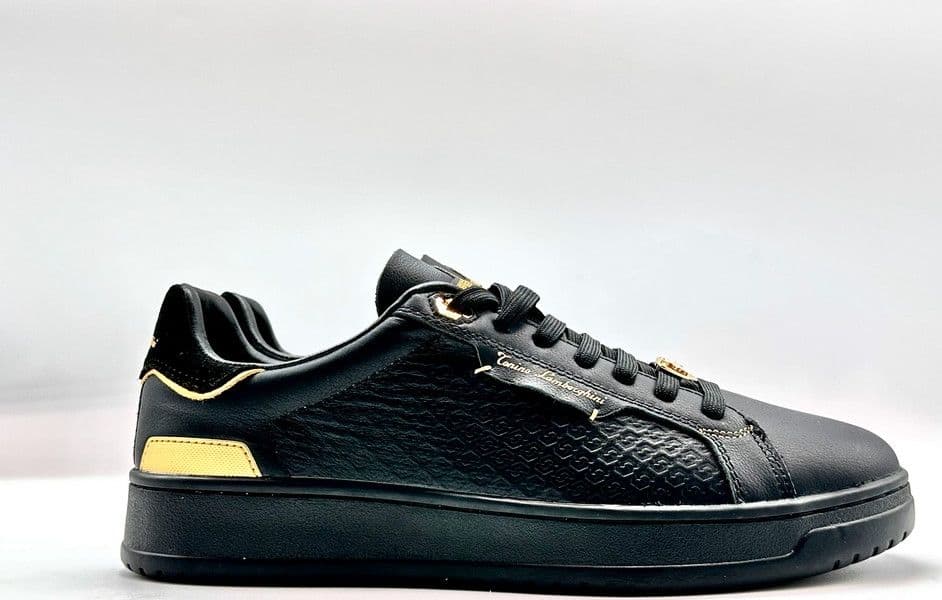 LAMBORGHINI Sneakers tennis in pelle nera e oro - 6