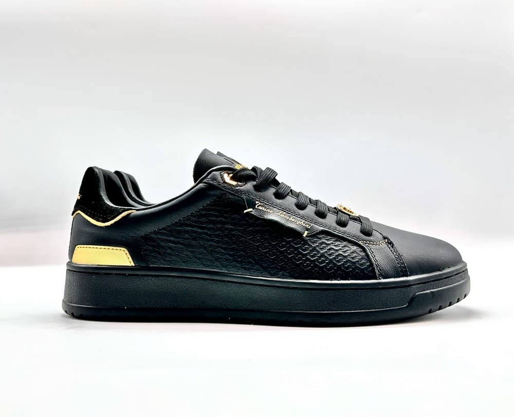 LAMBORGHINI Sneakers tennis in pelle nera e oro - 6