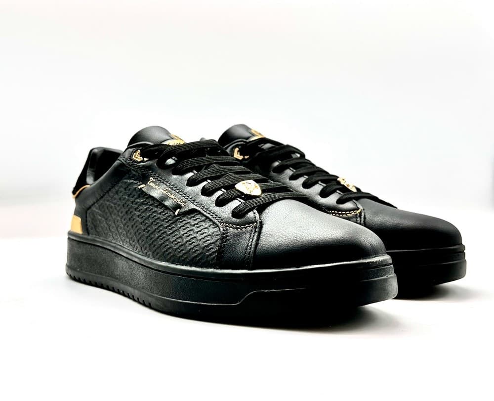 LAMBORGHINI Sneakers tennis in pelle nera e oro in Sneaker casual Calzature Durello - Agna, commercioVirtuoso.it