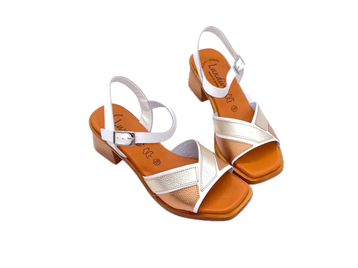 LUXDIVE Sandali donna in pelle bianca platino e bronzo - 7
