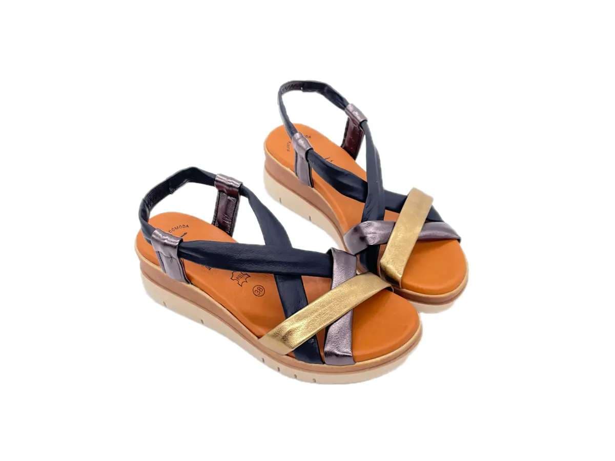 LUXDIVE Sandali donna con fasce incrociate in pelle nero bronzo fucile in Sandali moda Calzature Durello - Agna, commercioVirtuoso.it