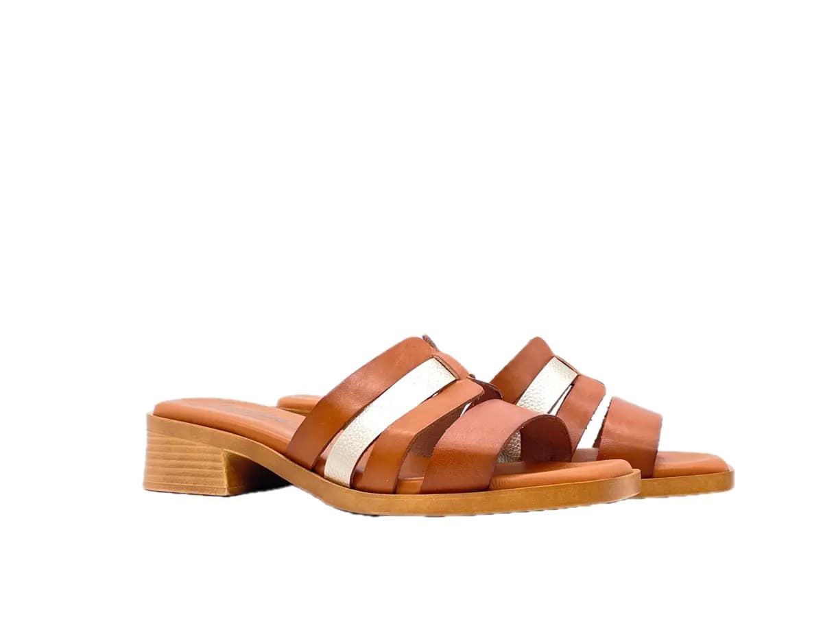 LUXDIVE Ciabattina donna in pelle cuoio e platino - 8
