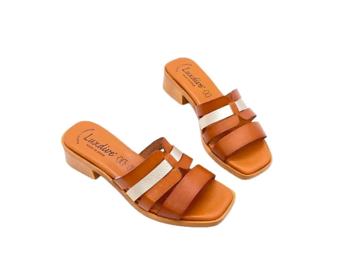 LUXDIVE Ciabattina donna in pelle cuoio e platino in Ciabatte moda Calzature Durello - Agna, commercioVirtuoso.it