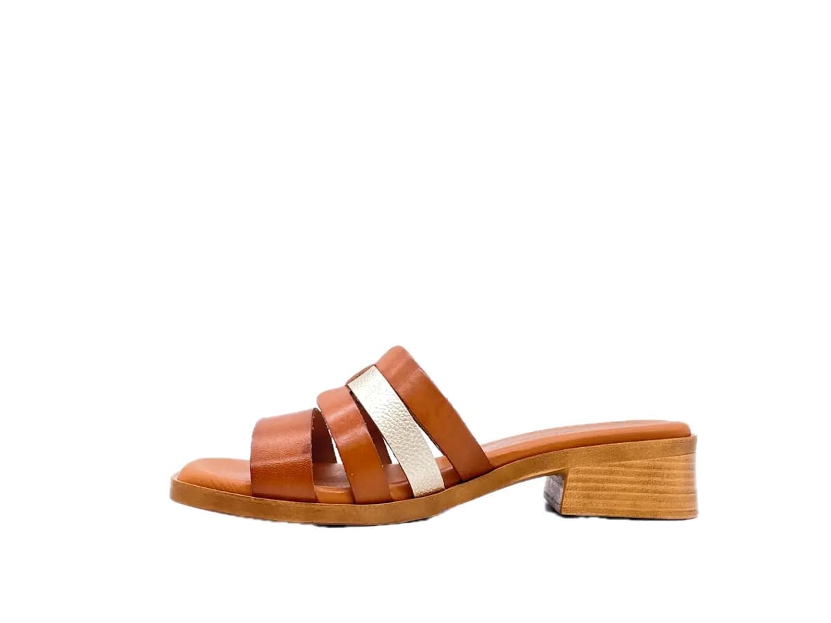 LUXDIVE Ciabattina donna in pelle cuoio e platino in Ciabatte moda Calzature Durello - Agna, commercioVirtuoso.it