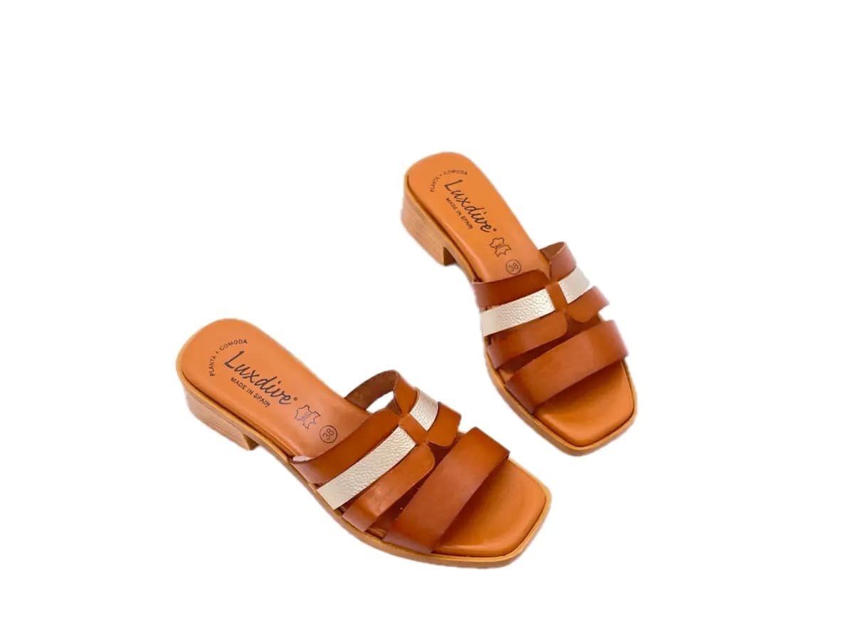LUXDIVE Ciabattina donna in pelle cuoio e platino in Ciabatte moda Calzature Durello - Agna, commercioVirtuoso.it
