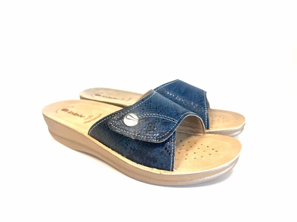 INBLU ciabatta mono fascia a strappo rettile blu con fondo oro - 3