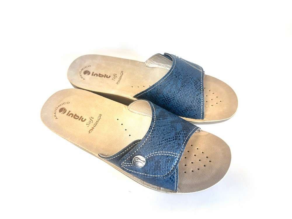 INBLU ciabatta mono fascia a strappo rettile blu con fondo oro in Pantofole Calzature Durello - Agna, commercioVirtuoso.it