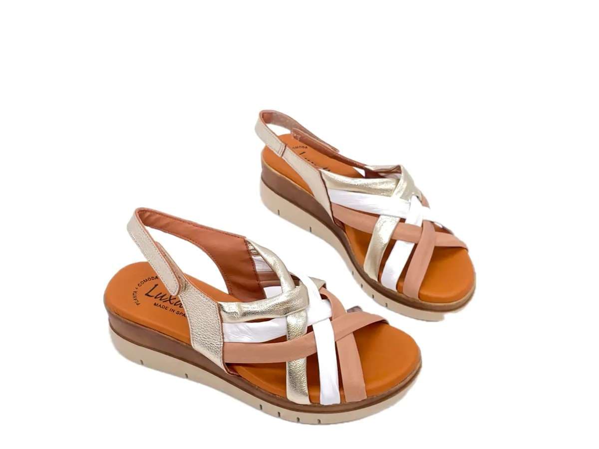 LUXDIVE Sandali donna con fascette incociate in pelle bianca cuoio e platino in Sandali moda Calzature Durello - Agna, commercioVirtuoso.it